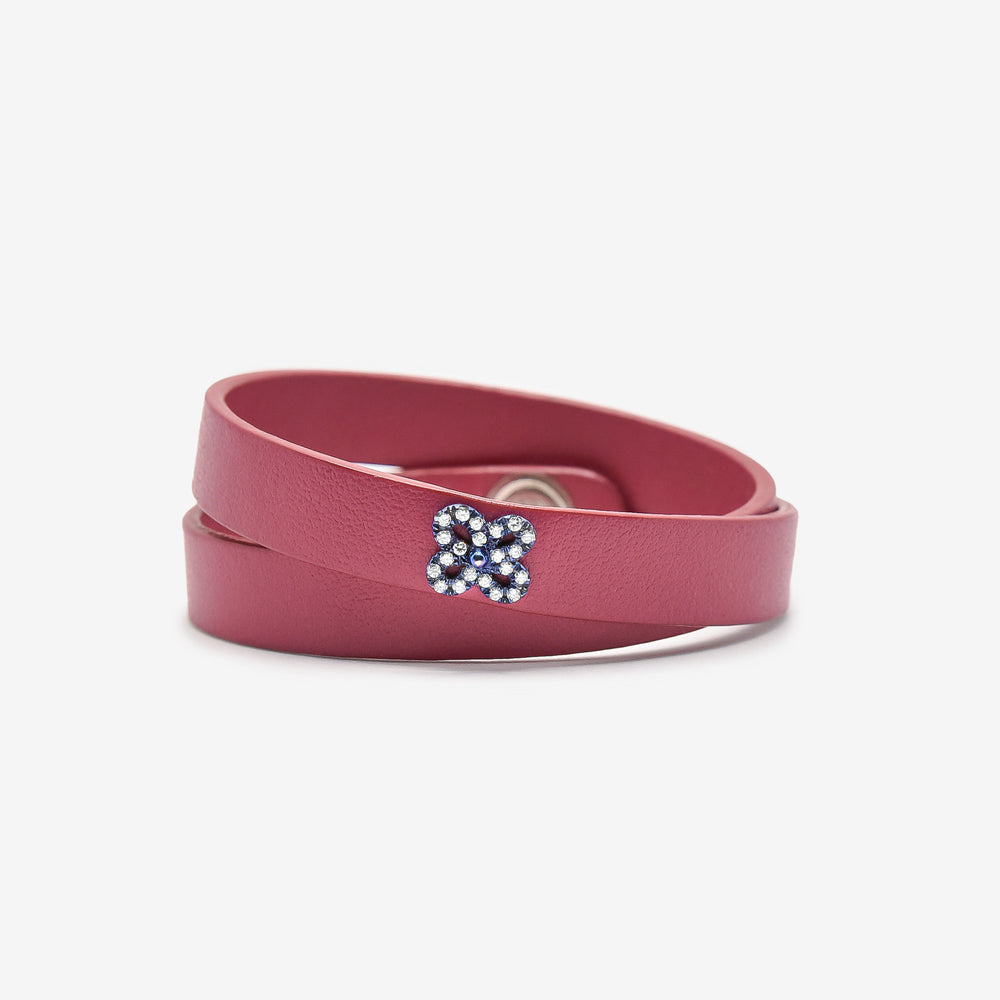 Bracciale in pelle con fiore in titanio 